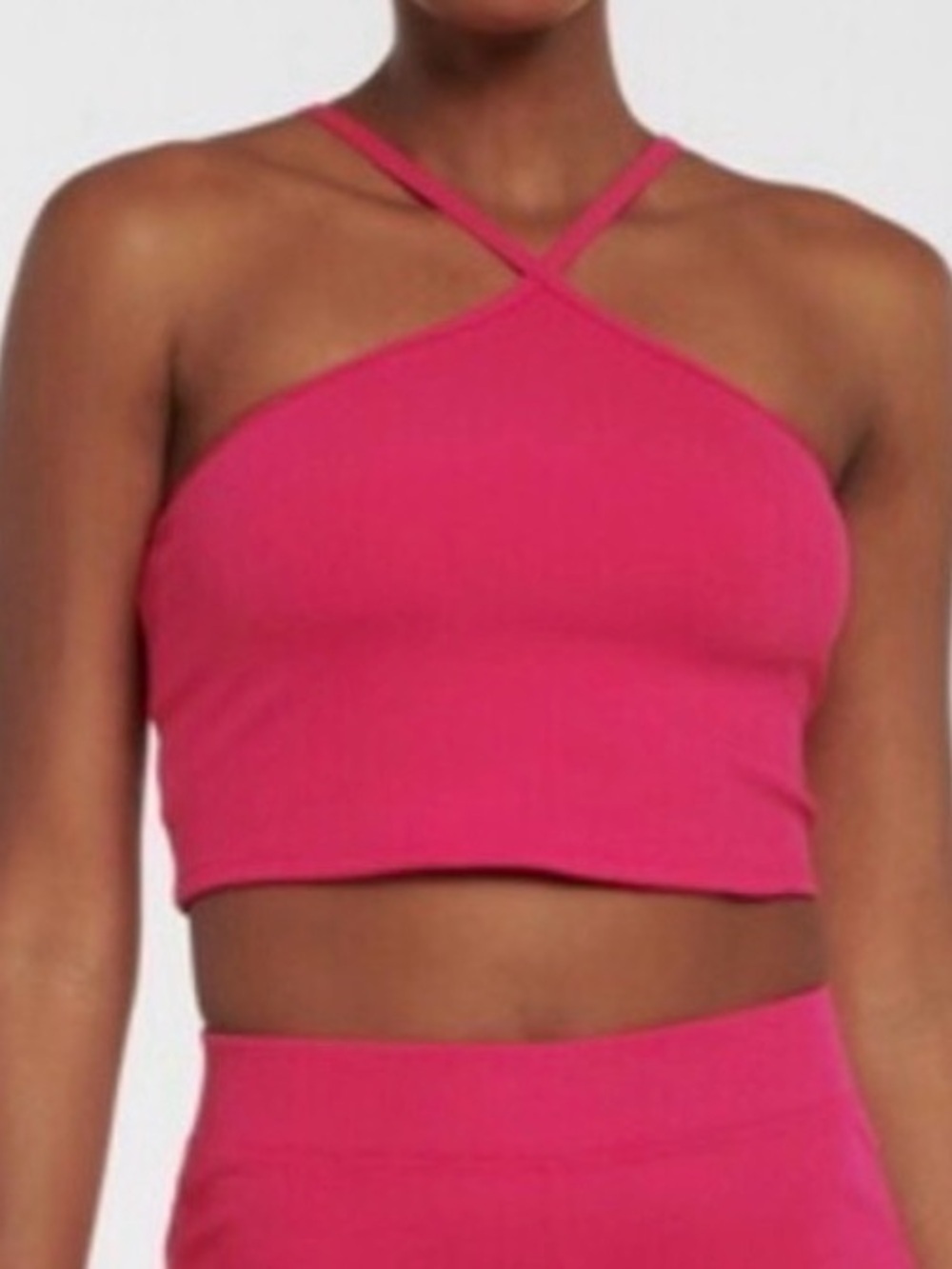 ALO Yoga Goddess Ribbed Cross Crop Top- Fuschia/ Size XS (2-4)